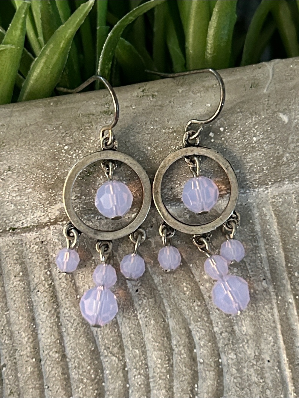 Lavender Glass Bead Hoop Dangle Earrings - Women's Jewelry